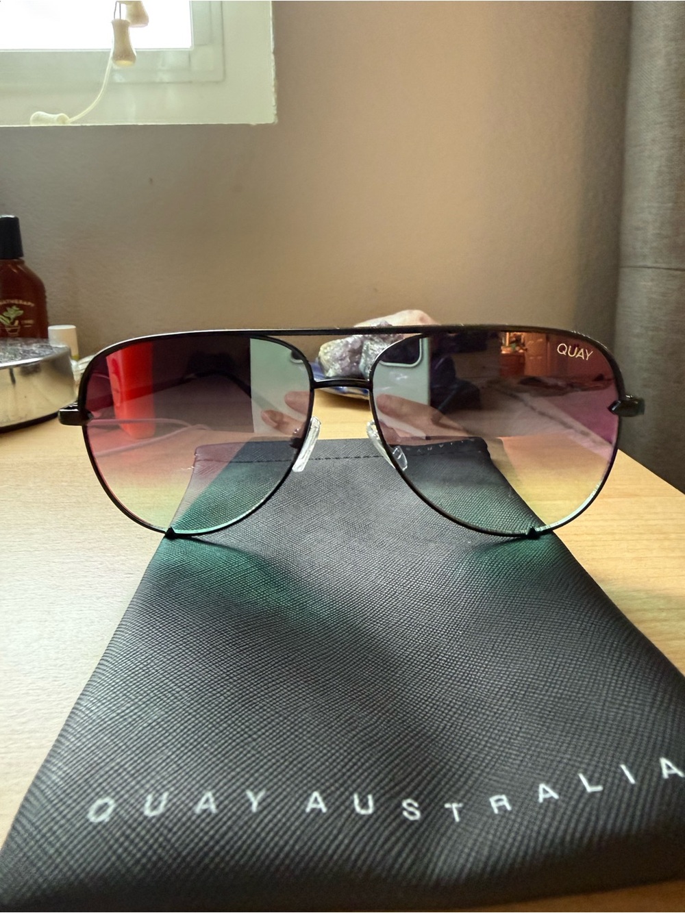 Quay Australia Men’s Aviator Sunglasses - Pink, Purple & Green Gradient Lenses